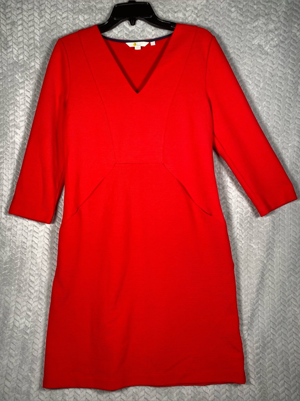 Boden Bronte Ottoman Red Ribbed V-Neck Dress Pockets 8R